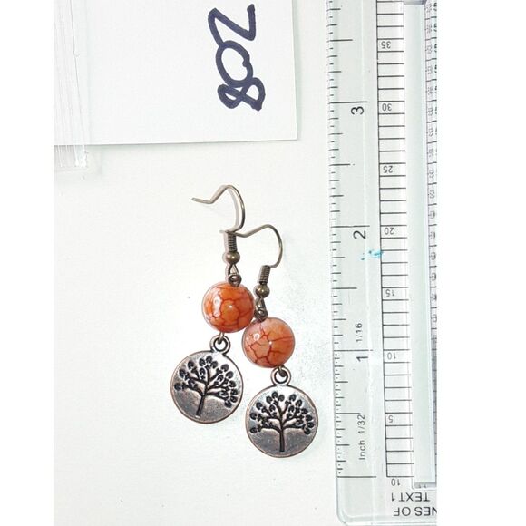 artisan earrings 208#mfs Crackle Agate Tree of life earrings Red White Orange - Picture 3 of 3